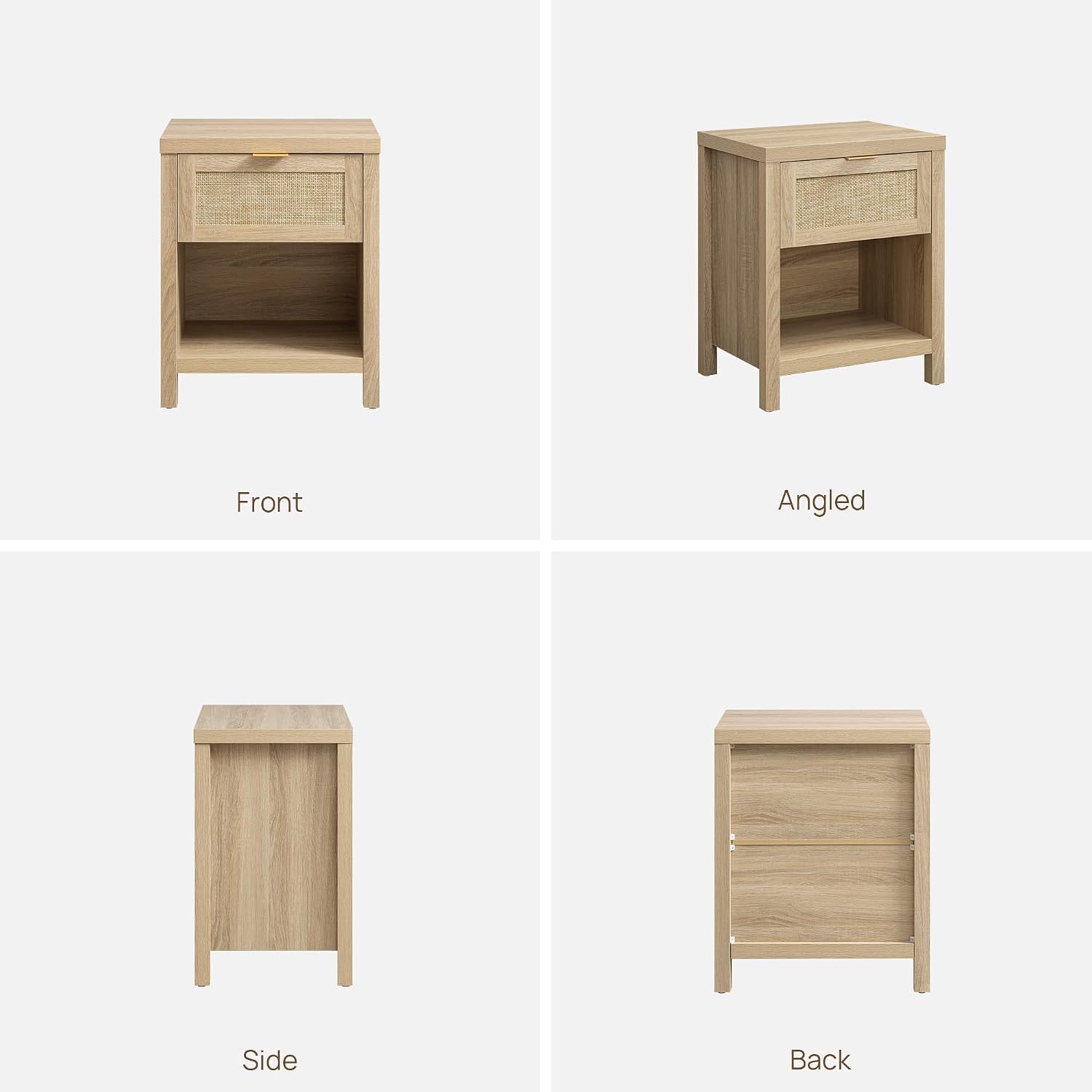 SICOTAS Rattan Nightstands Set of 2, Farmhouse Night Stand Bedside Table with Drawer and Storage Shelf - Boho End Side Table for Bedroom, Light Oak